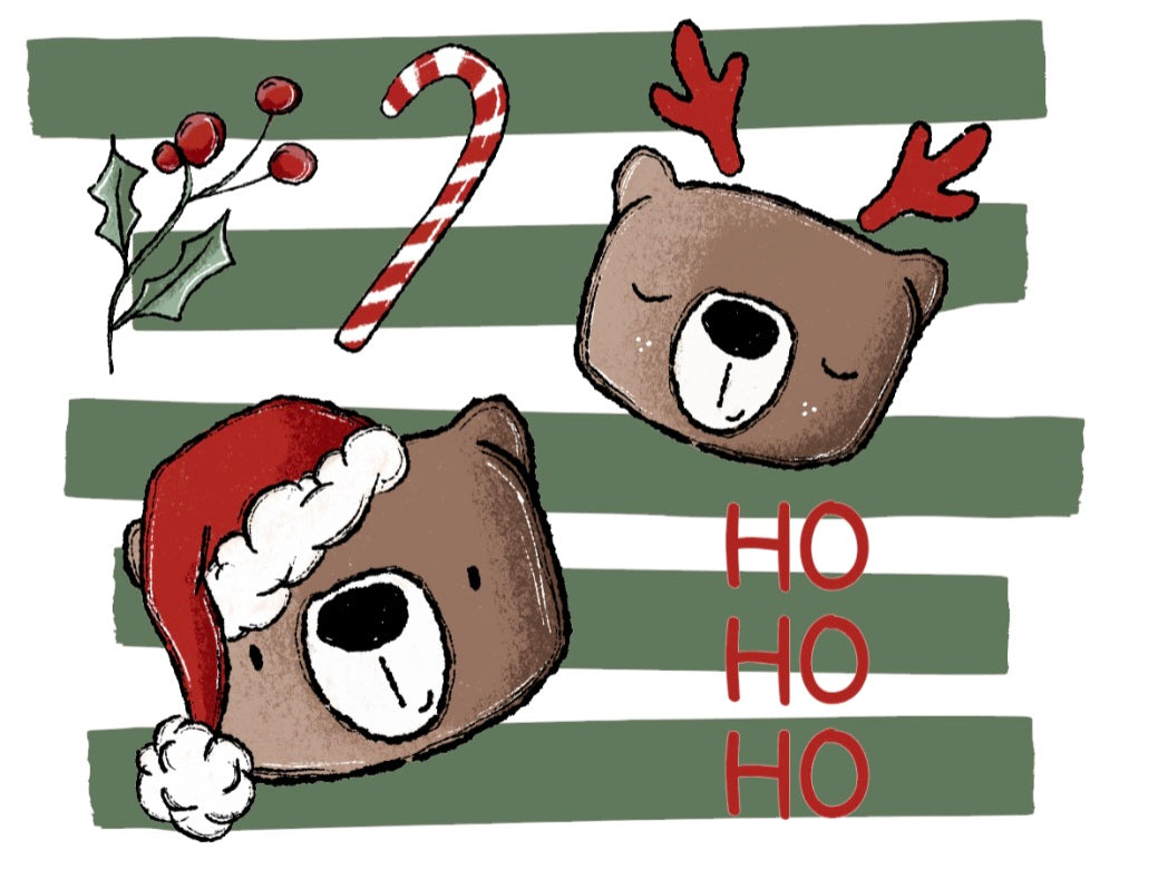 Bügelbild Streifen HO HO HO grün