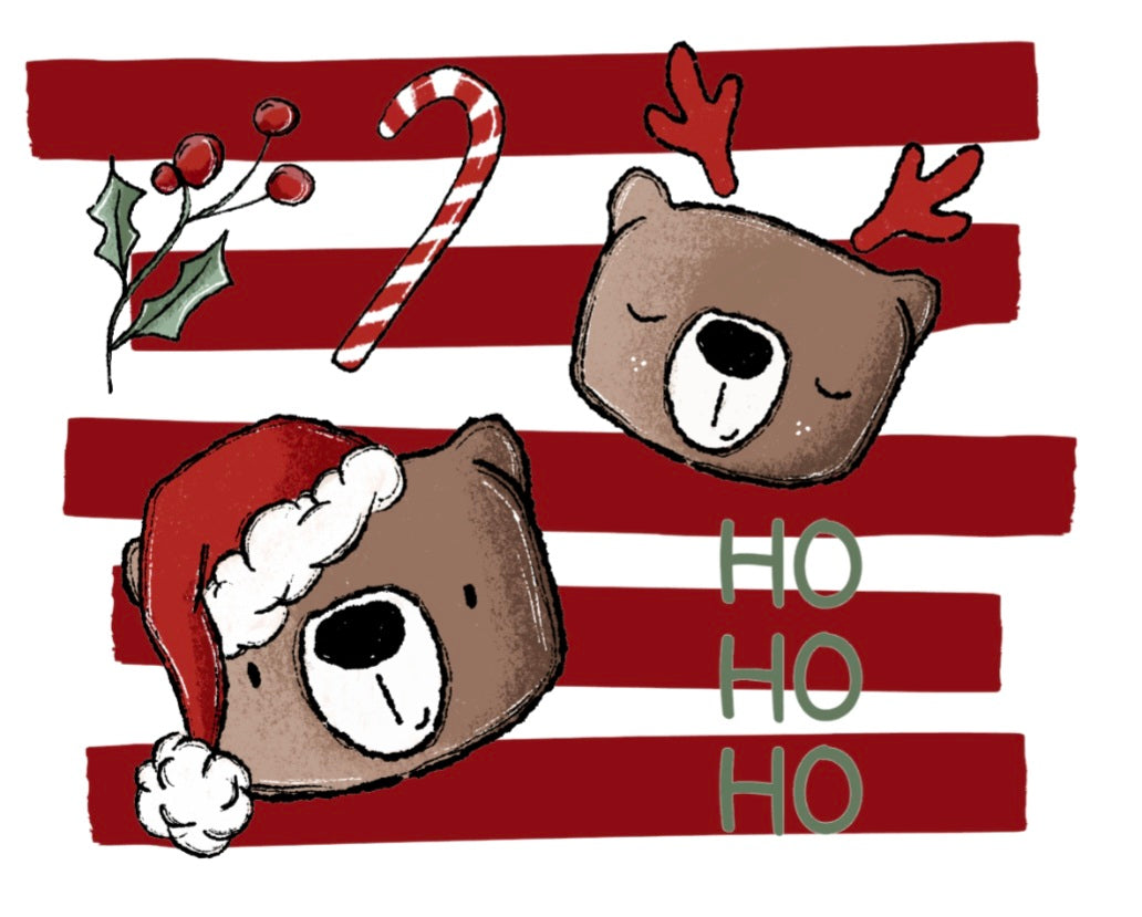 Bügelbild Streifen HO HO HO rot