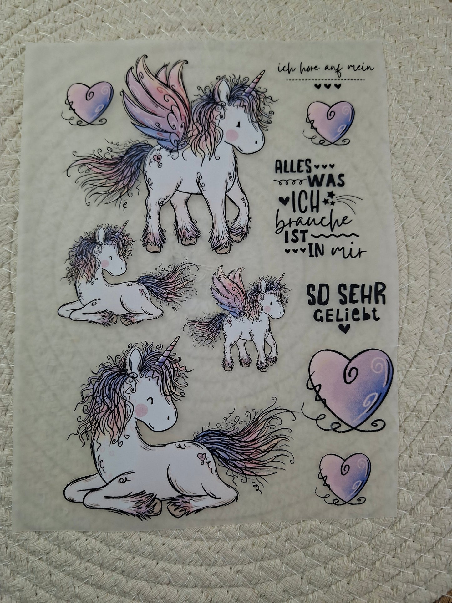 Bügelbildbogen Einhorn