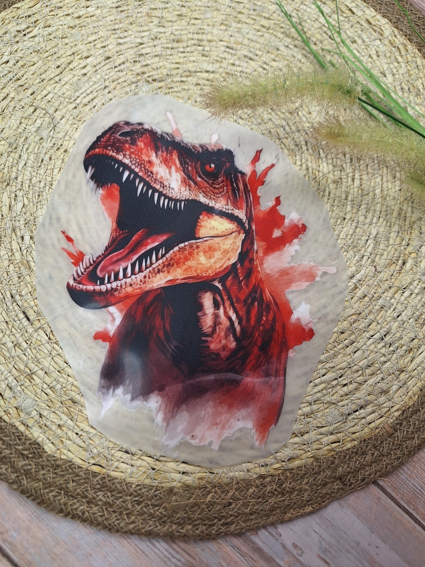 Bügelbild Dino Rex red