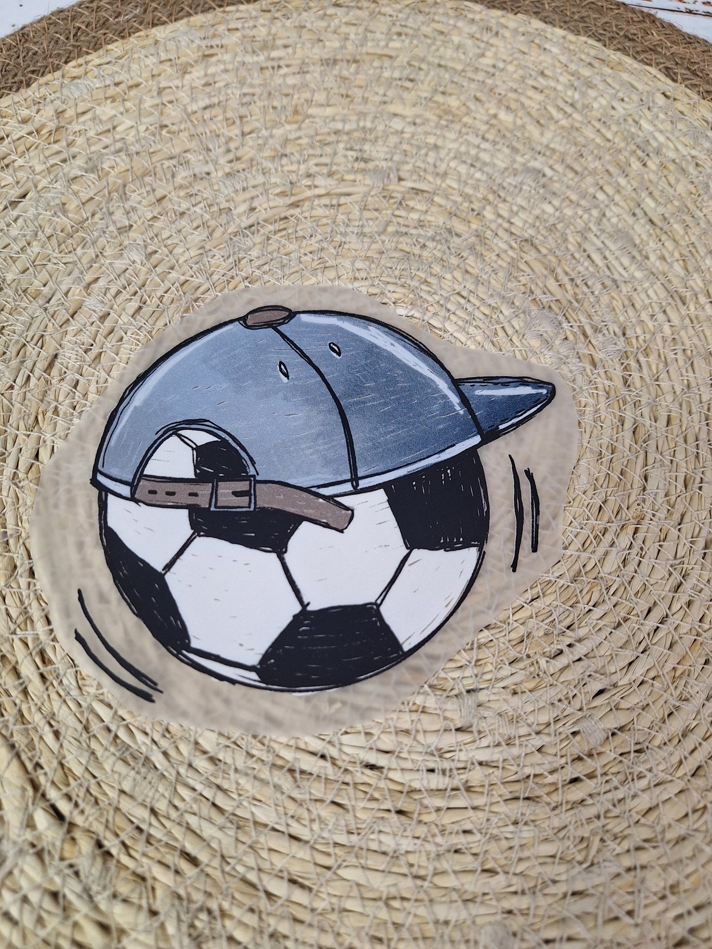 Bügelbild Fußball blau