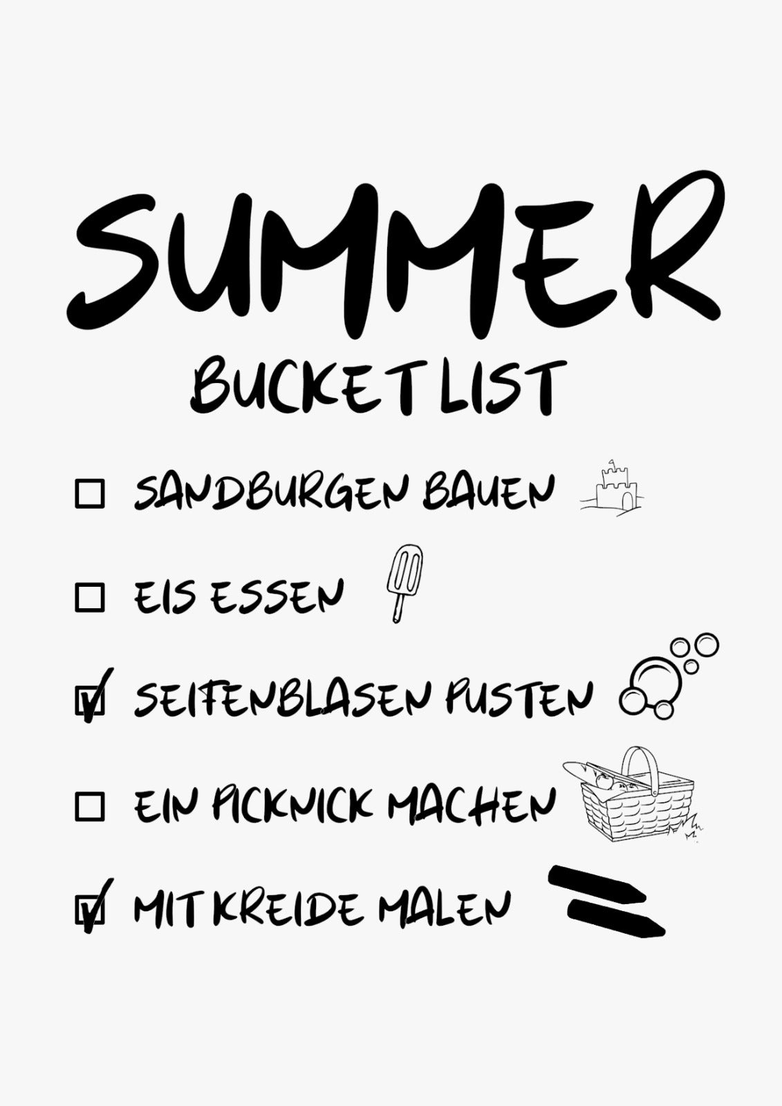 Bügelbild SUMMER BUCKET LIST schwarz