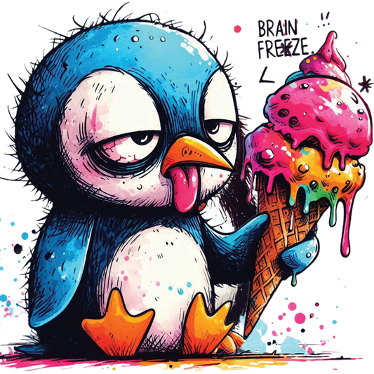 Bügelbild Muffel  Pinguin mit Eis