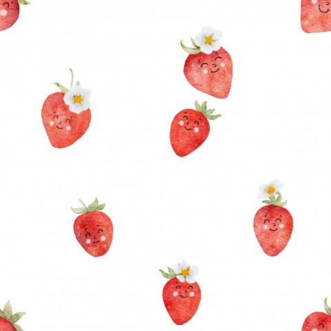Stoffmuster fröhliche Erdbeeren
