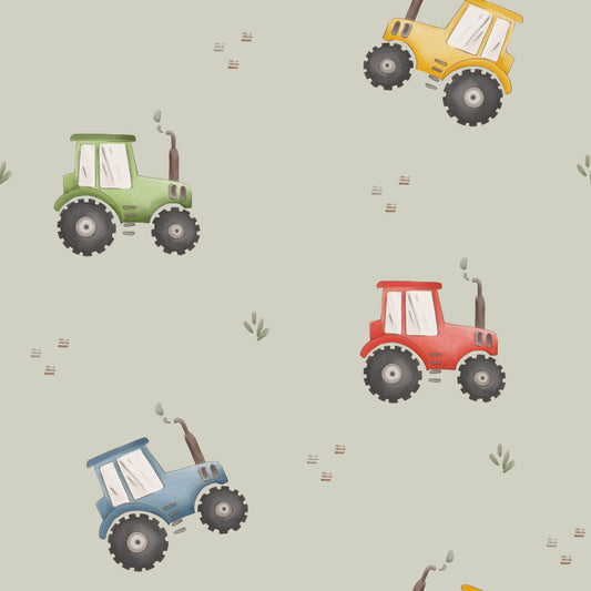 Stoffmuster Traktor bunt