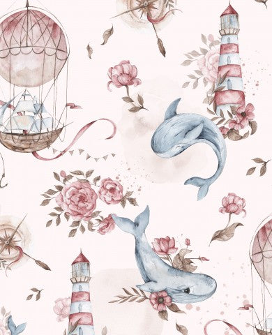Stoffmuster Wal Abenteuer rosa