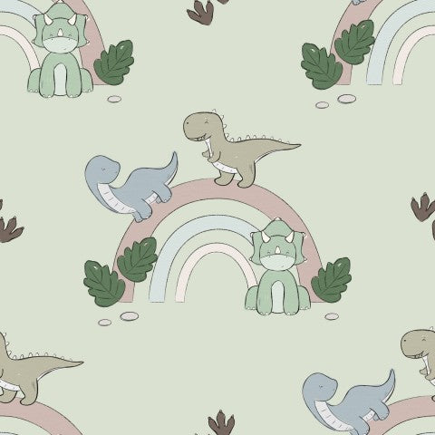 Stoffmuster Dino Regenbogen