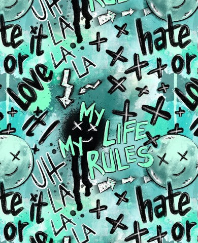 Stoffmuster My Rules Klein/blau