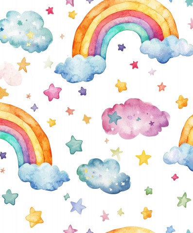 Stoffmuster Regenbogen Einhorn Kombi