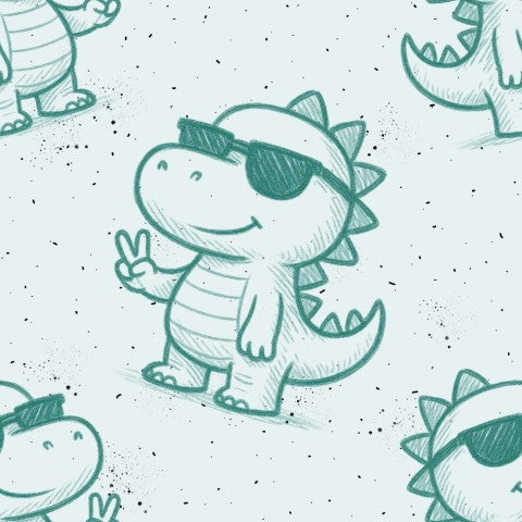 Stoffmuster Exklusiv  Outline Dino türkise