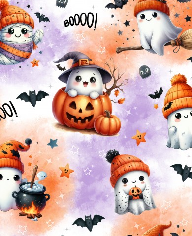 Stoffmuster Boohoo Halloween lila