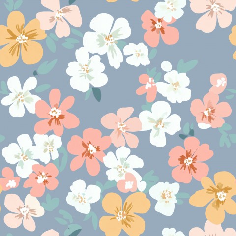Stoffmuster Exklusiv Blumen Wiese blau