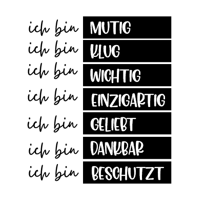Bügelbild Schriftzug ich bin ...