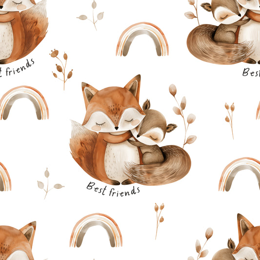 Stoffmuster Fuchs Freunde Regenbogen