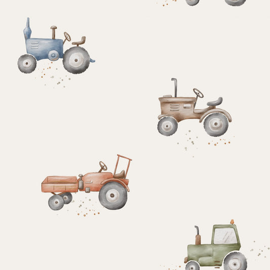 Stoffmuster Traktor Oldtimer bunt