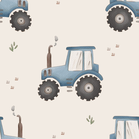 Stoffmuster Traktor blau