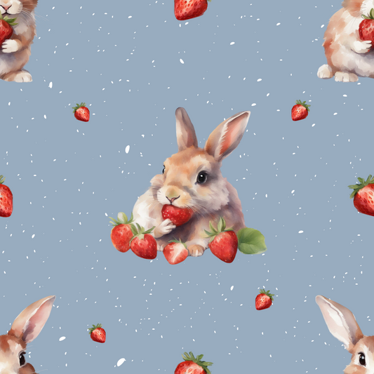 Stoffmuster Exklusiv Erdbeer Hase blau