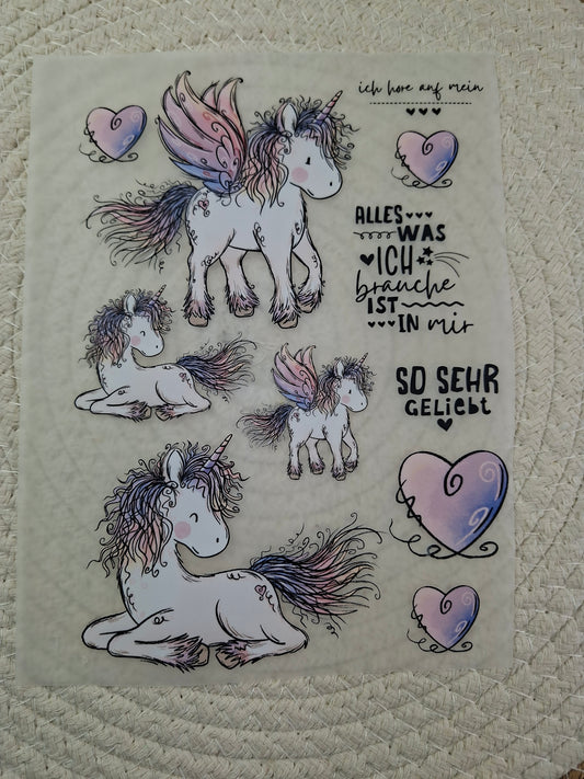 Bügelbildbogen Einhorn