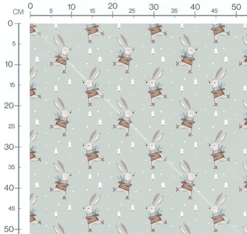 Stoffmuster Schlittschuh Hase