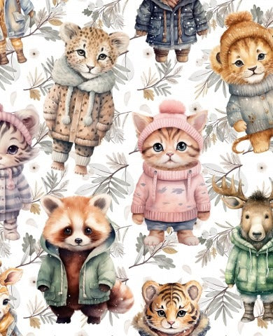 Stoffmuster Winter Katzen